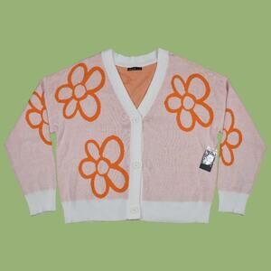 Nikka K orange/white floral button up cardigan sweater junior's fit size xlarge